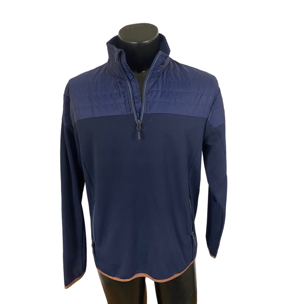 ORVIS Pullover Mens Puffer 1/4 Zip Up Blue Polyester Fleece M Mock
